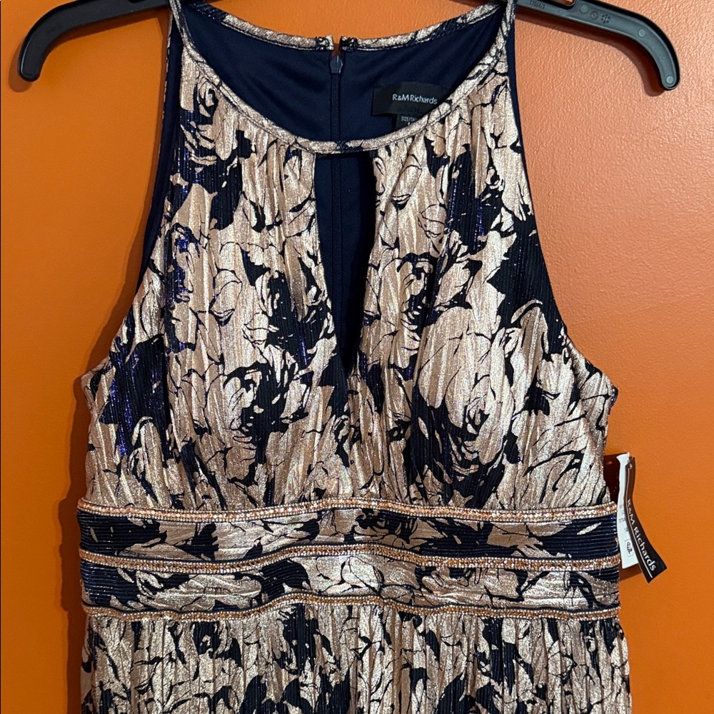 R&M Richards Navy and Gold Floral Dress